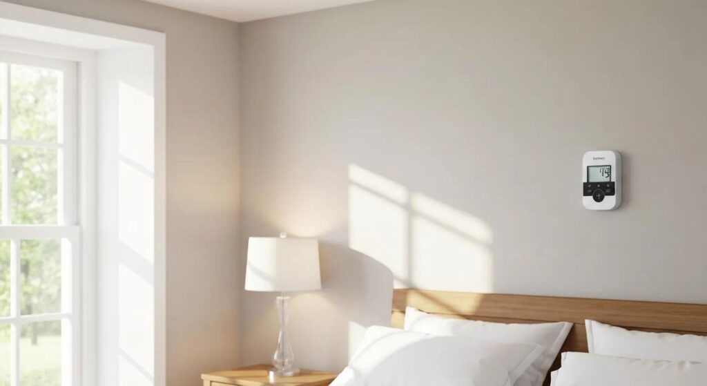 Carbon monoxide alarm mounted in a bedroom &mdash; highlighting home safety best practices